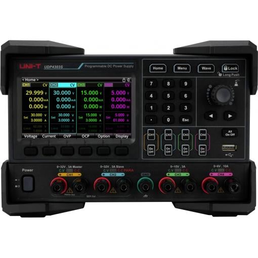 Uni-T UDP4303S laboratorní zdroj s nastavitelným napětím, 0 - 32 V, 0 - 3 A, 297 W, USB zařízení , hostitelský port USB , LAN, RS-232, lze programovat, výstup