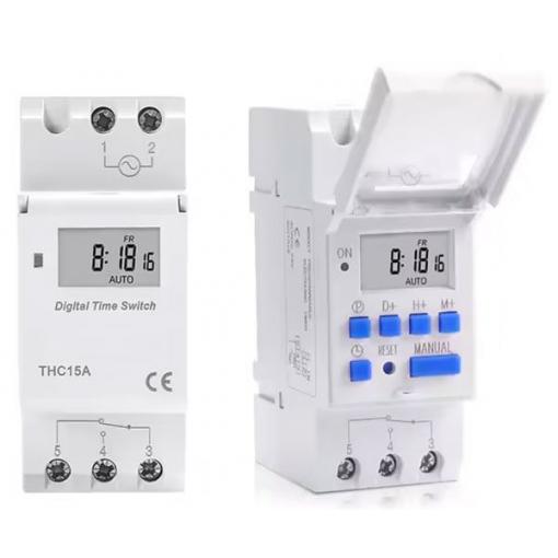 Spínací hodiny THC15A na DIN lištu, 12 V AC/DC, 30 A