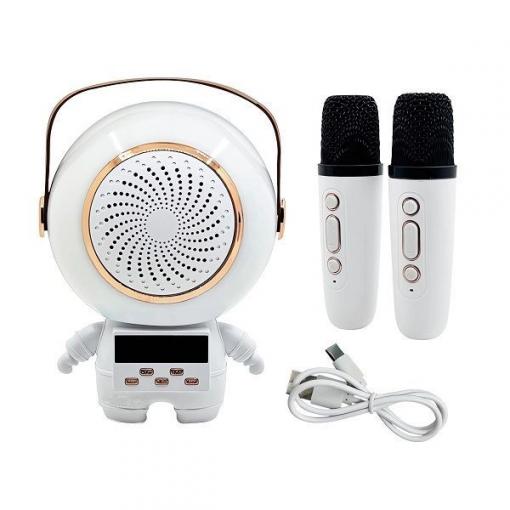 Karaoke Bluetooth reproduktor 5 W, 2× bezdrátový mikrofon, růžový