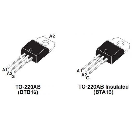 Triak BTB16-800BW, 800 V / 16 A, TO-220