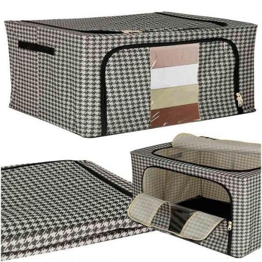 Organizér na lůžkoviny s rámem 100 l, 60 × 42 × 40 cm, černobílý