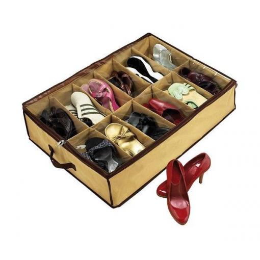 Organizér na obuv 12 přihrádek, 70 × 50 × 18 cm, béžový