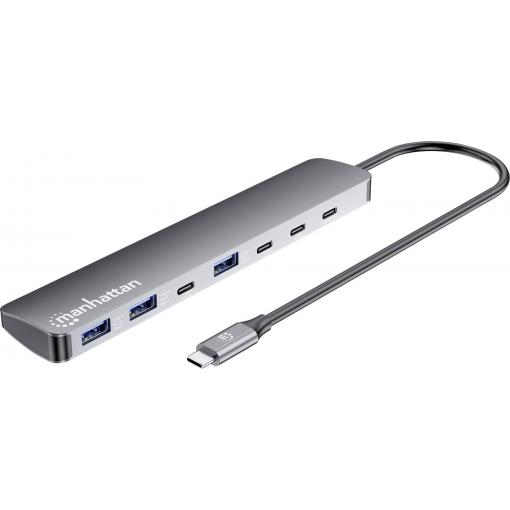 Manhattan 181167 USB Hub 4 + 3 porty USB-C®, USB-A USB 3.2 Gen2 10 GBit/s s konektorem USB C, s hliníkovým krytem Space Grau 7-Port 10G/5G USB-C / USB-A Hub