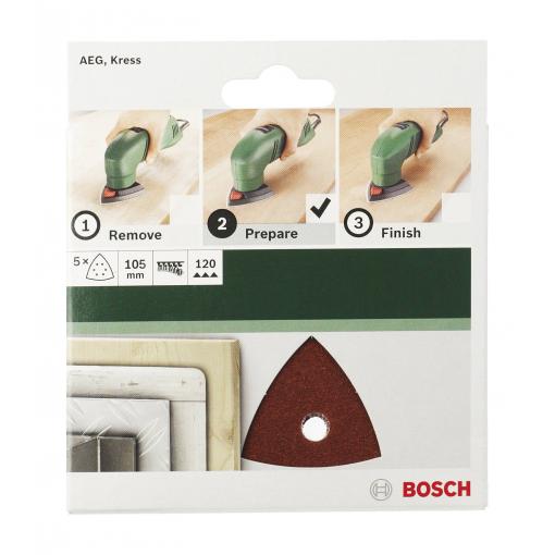 Bosch Accessories 2609256A57 brusný papír pro delta brusky na suchý zip, s otvory Zrnitost 80 Rozměr přes roh 105 mm 5 ks