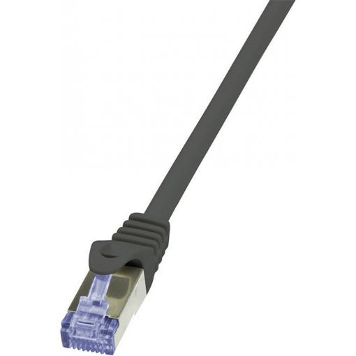 LogiLink CQ3013S RJ45 síťové kabely, propojovací kabely CAT 6A S/FTP 0.25 m černá samozhášecí, s ochranou 1 ks
