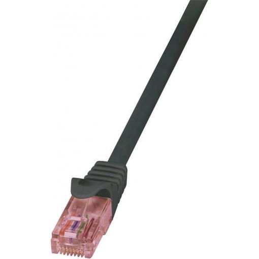 LogiLink CQ2083U RJ45 síťové kabely, propojovací kabely CAT 6 U/UTP 7.50 m černá samozhášecí, s ochranou 1 ks
