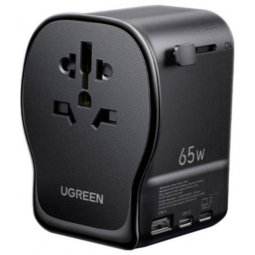 UGREEN S550 65W Universal Travel Adapter cestovní nabíječka, GaN, USB-C®, USB A, 65 W, QC 4+, černá, šedá