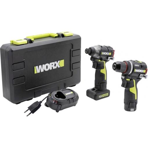 Worx Professional aku rázový utahovák, aku vrtací šroubovák, 12 V, 2 Ah, 4 Ah Li-Ion vč. 2x aku, vč. nabíječky, Vč. úložného boxu, WU927