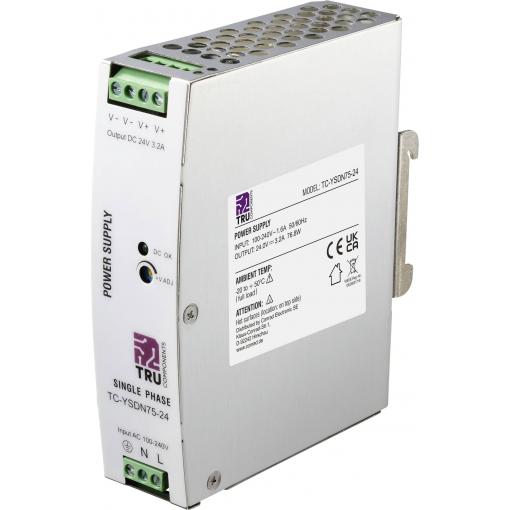 TRU COMPONENTS TC-13807980 síťový zdroj na DIN lištu 24 V/DC 3.2 A 76.8 W Počet výstupů:1 x Obsah 1 ks