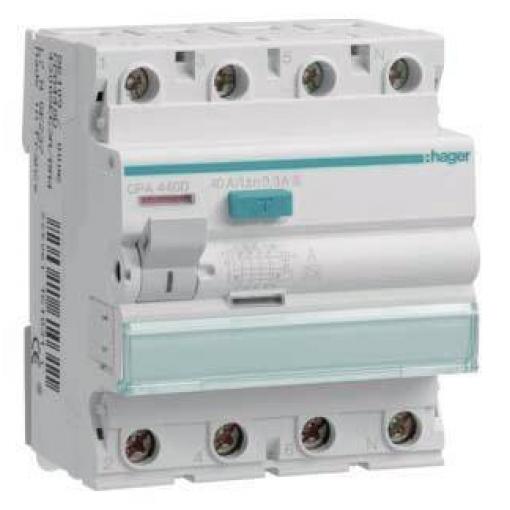Hager CPA440D Hager CPA440D, Fehlerstromschutzschalter, Typ A proudový chránič A 4pólový 40 A 0.3 A 400 V