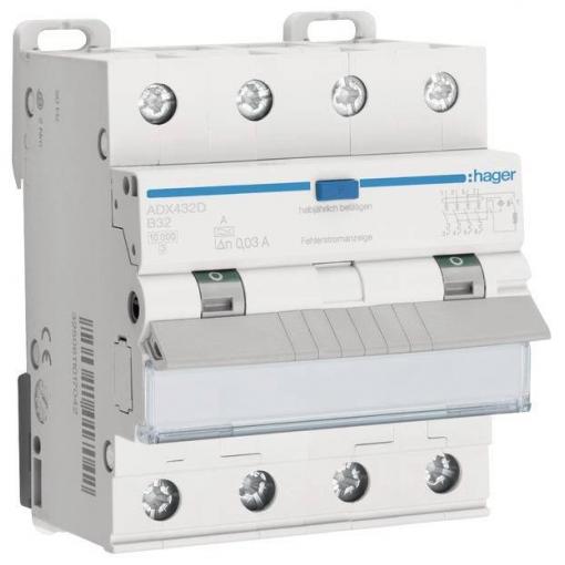 Hager ADX432D proudový chránič/elektrický jistič 4pólový 32 A 0.03 A 400 V