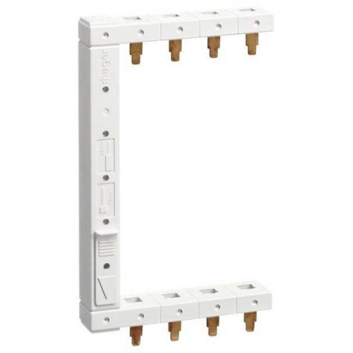 Hager KCF663L Držák s fázovou lištou Hager KCF663L, 3+N, 2řadý, 125 mm, vertikální Phase busbar hnědá, modrá 4pólový 1 ks