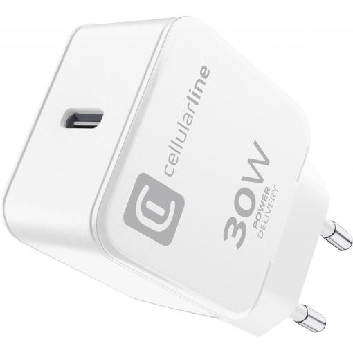 Cellularline USB nabíječka, Rychlonabíječka, USB Power Delivery (USB-PD) , USB-C®, 30 W, Dodávka energie, bílá