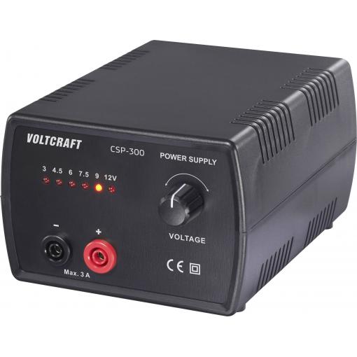 VOLTCRAFT CSP-300 laboratorní zdroj s nastavitelným napětím stejnosměrné napětí 3 V, 4.5 V, 6 V, 7.5 V, 9 V, 12 V;3 A (max.);36 W napájení ze sítě nebo