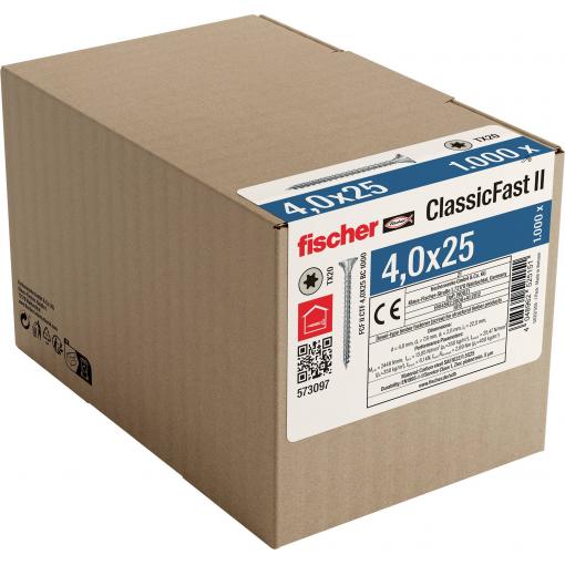 Fischer 573097 šrouby do dřevotřísky 25 mm TX 1000 ks