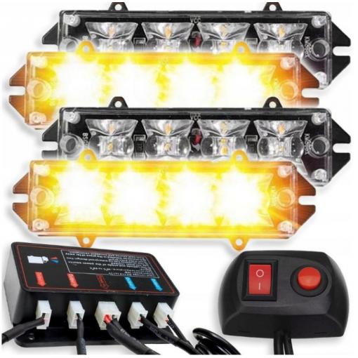 LED výstražné stroboskopy oranžové, sada 4 ks, 12 V DC