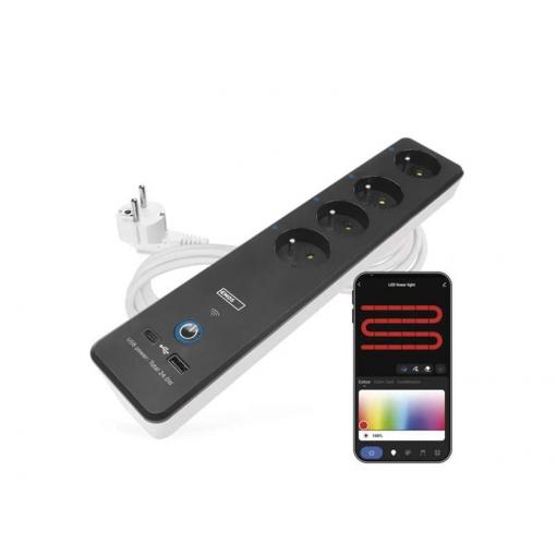 GoSmart prodlužovací přívod 4 zásuvky 2m EMOS P1412SM s vyp./ USB /bílá-černá/PVC/ WiFi