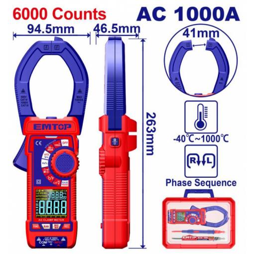 Digitální klešťový multimetr AC 1000A RMS 6000