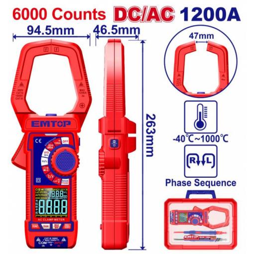 Digitální klešťový multimetr AC/DC 1200A RMS 6000