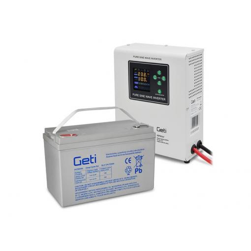 Zdroj záložní GETI GEP501LF sinus 500W nástěnný + baterie 100Ah