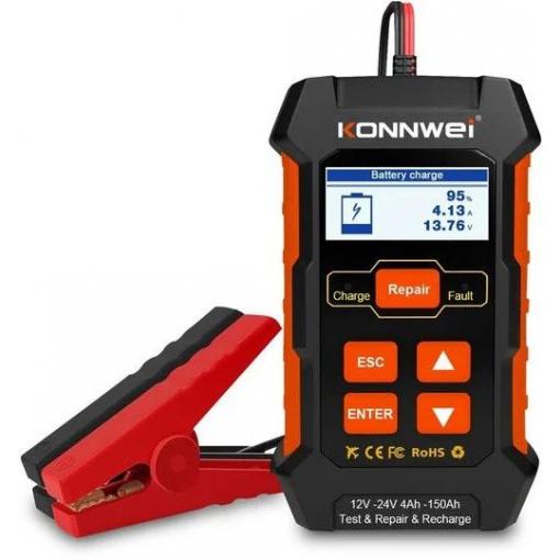 Nabíječka KONNWEI KW520, tester a údržba baterie, 12/24 V, 10 A