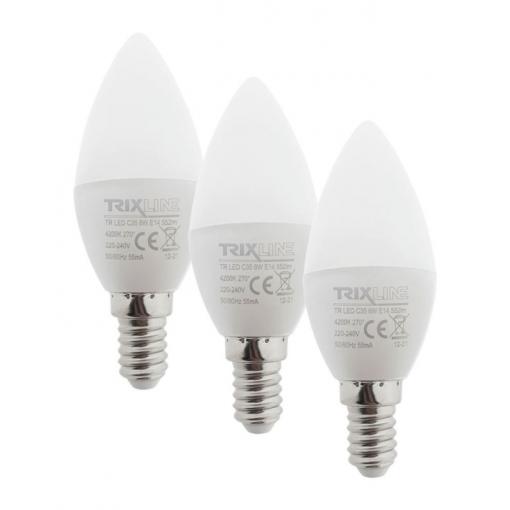 LED žárovka E14 C35 svíčková, 230 V / 6 W, denní bílá 4200 K, Trixline, 3 ks