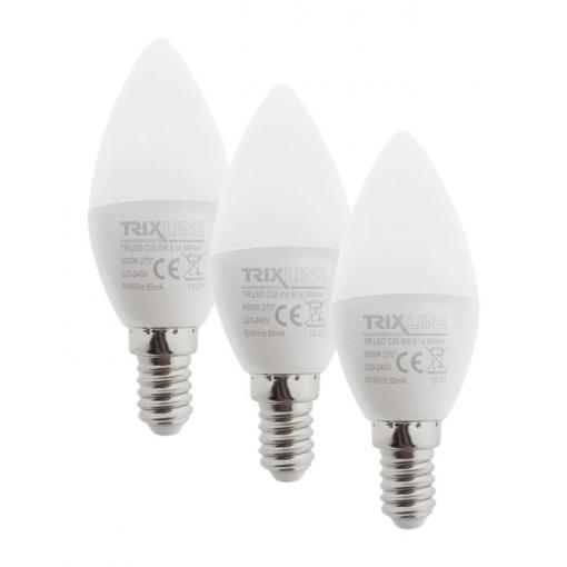 LED žárovka E14 C35 svíčková Trixline, 230 V / 6 W, studená bílá 6500 K, 3 ks