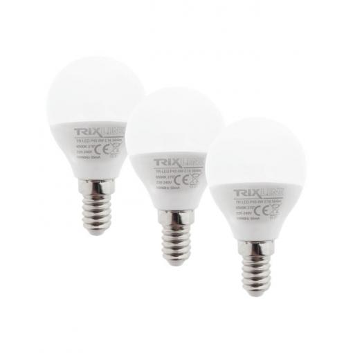 LED žárovka E14 P45 Trixline, 6 W, 230 V, studená bílá 6500 K, 3 ks