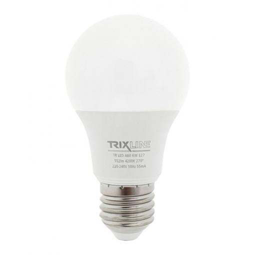 LED žárovka E27 A60 Trixline, 6 W, 230 V, teplá bílá 4200 K