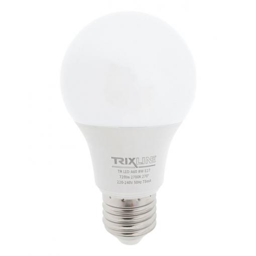 LED žárovka E27 A60 Trixline, 8 W, 230 V, teplá bílá 2700 K