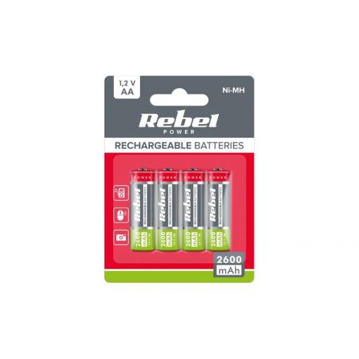 Baterie AA (R06) nabíjecí 1,2V/2600mAh REBEL 4ks / blistr BAT2012