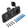 Vodotěsná zásuvka 12 V / 20 A + USB + voltmetr, zelené podsvícení