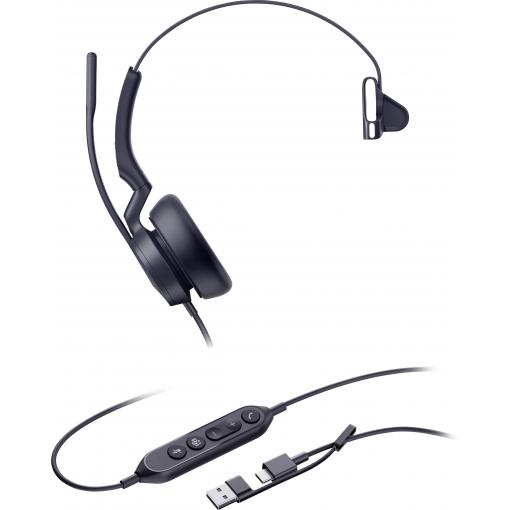 Yealink UH46 Mono Teams USB-C/A Headset otevřená (On Ear) kabelová mono černá Redukce šumu mikrofonu regulace hlasitosti, Tlačítko Microsoft Teams, Vypnutí