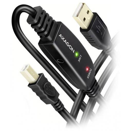 AXAGON USB kabel USB 2.0 USB-B zástrčka 10 m černá pozlacené kontakty, Aktivní se zesílením signálu ADR-210B