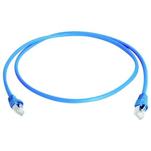 Telegärtner 100008379 RJ45 síťové kabely, propojovací kabely CAT 5e F/UTP 2.0 m modrá samozhášecí, S průchodkou chránící proti zlomení 1 ks