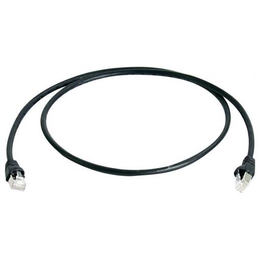 Telegärtner 100008391 RJ45 síťové kabely, propojovací kabely CAT 5e F/UTP 2.0 m černá samozhášecí, S průchodkou chránící proti zlomení 1 ks