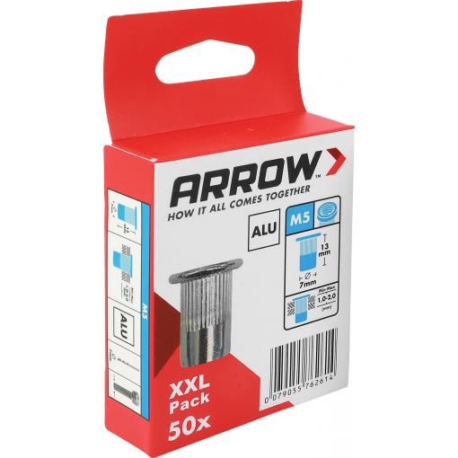 Arrow Tool Group 762614 slepá nýtovací matice (Ø x d) 7 mm x 13 mm M5 hliník hliník RN M5 7 x 13 ALU 50ST 50 ks