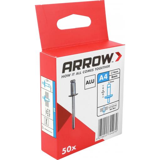 Arrow Tool Group 724070 slepý nýt (Ø x d) 4 mm x 8 mm hliník hliník RA 4 X 8 ALU 50ST 50 ks