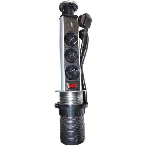 Zásuvkový sloupek výsuvný 3× 16 A + 2× USB 5 V, 2,1 A
