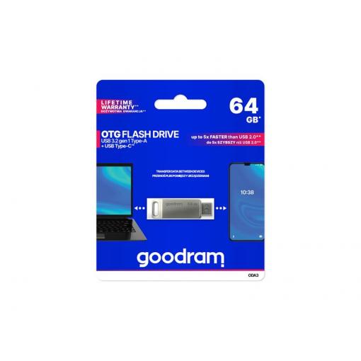 Flash disk GOODRAM USB + USB C 64GB stříbrný