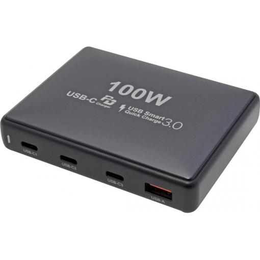 Value 19.99.1098 USB nabíječka, GaN, USB Power Delivery (USB-PD) , Qualcomm Quick Charge 3.0 , Rychlonabíječka, 1x USB A , 3x USB-C®, 100 W, Dodávka energie,