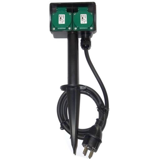 Zásuvkový sloupek zapichovací, přívod 1,5m, 3x1,5mm2, 2x16A, IP44