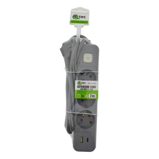 Prodlužovací přívod 2m 3 zásuvka + VYP -, QTEC Q-417F