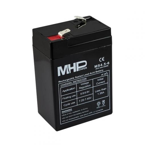 Olověný bezúdržbový akumulátor MHPower MS4,5-6 AGM 6V/4,5Ah, Faston F1 - 4,8mm (151x34x94mm)