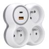 Solight rozbočka, 3x 16A, USB A+C rychlonabíječka 20W PD, bílá-šedá - P106C-PD20