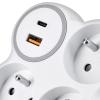 Solight rozbočka, 3x 16A, USB A+C rychlonabíječka 20W PD, bílá-šedá - P106C-PD20