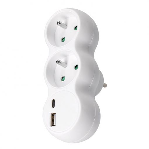 Solight rozbočka s USB A+C rychlonabíječkou 20W PD, 2 x 10A, bílá - P100-PD20