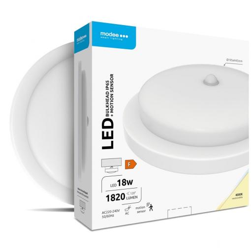 Modee svítidlo přisazené s PIR čidlem D195mm 18W 4000K IP65 ML-BH4000K18WRS-W