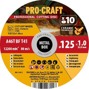 Řezný kotouč keramický PROCRAFT 125x1,0 mm sada 10 ks