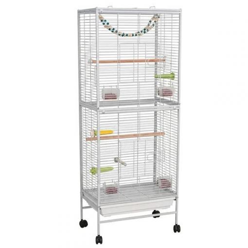 Ptačí klec NUXIE® pro papoušky, ptáky, bílá + příslušenství, 128cm
